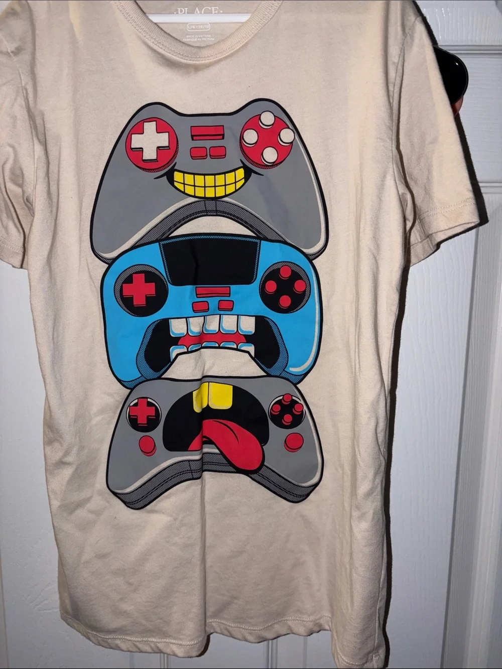 The Children's Place Cream Graphic Tee with Blue & Red Controller Design